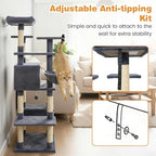 Tangkula Tall Cat Tree, 63 Inch Large Cat Tower with Sisal Scratching Posts, Plush Top Perch, Condo, Hammock, Basket Bed, Dangling Balls & Jumping Platforms for Indoor Cats Large Adult (Dark Grey)