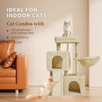35.8-inch Cat Tree with Double Cat Beds & Hammock, Plush Perch Scratcher with Comfort Sleep Platform and Toy Ball for Indoor Cats (Beige)