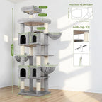 Globlazer Extra Large Cat Tree Tower, 82in Tall Heavy Duty Cat Tree for Indoor Cats Large Adult Big Cat Tower with 8 Scratching Posts, 2 Cat Condos, 2 Top Perches, 3 Hanging Baskets, S82, Light Grey