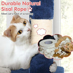 Cat Tree, 36 Inches Indoor Cat Tree Tower Condo, Natural Sisal Cat Scratching Post with Cozy Bed, Small Cats Tree for Kittens, Soft Perch & Cute Toys, Navy Blue
