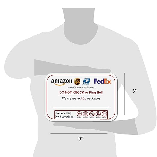 Please Do Not Knock or Ring Doorbell - Leave Package Sign Blank, Write Your Own Delivery Message, 6" x 9" No Rust PVC Will Not Scratch, Easy to Mount w/Included Adhesive, Made in USA by SPRYZZLE