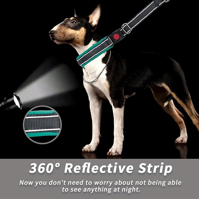 Martingale No Pull Dog Collar for Large Medium Small Dogs, Heavy Duty Nylon Reflective Adjustable Anti Pull Slip Collar with Buckle for Training Walking M Black Green