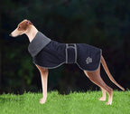 Geyecete Dog Winter Coat Greyhound Raincoat Fabric with Lamb Velvet Inside Outdoor Dog Apparel with Adjustable Bands for Medium, Large Dog-Navy-S