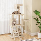 55 Inch Multi-Level Cat Tree Tower with Condo, Plush Perches, Scratching Posts, Hammocks, and Play House, Beige