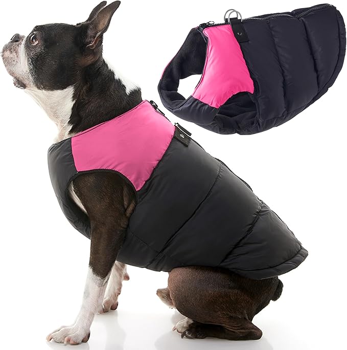 Gooby Padded Vest Dog Jacket - Pink, Large - Warm Zip Up Vest Fleece Jacket with Dual D Ring Leash Water Resistant for Small to Medium Dogs