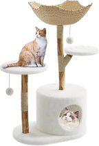 Premium Solid Wood Cat Tree Tower with Sisal Scratching Posts Multi-Level Cat Climber with Plush Condo for Indoor Cats, Modern Scandinavian Design Pet Furniture