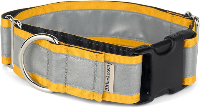 If It Barks - 1.5" Reflective Martingale Collar with Quick Snap Buckle for Dogs - Adjustable - Made in USA - Strong, Durable, and Comfy - Ideal for Training - Fits Most Breeds - Medium, Yellow Gold