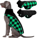 Kuoser Dog Winter Coat, Reversible Waterproof Dog Jacket with Leash Hole, Warm Dogs Fleece Vest Adjustable Doggy Cold Weather Clothes Plaid Christmas Outfit Pet Apparel for Extra Large Dogs, Green 3XL