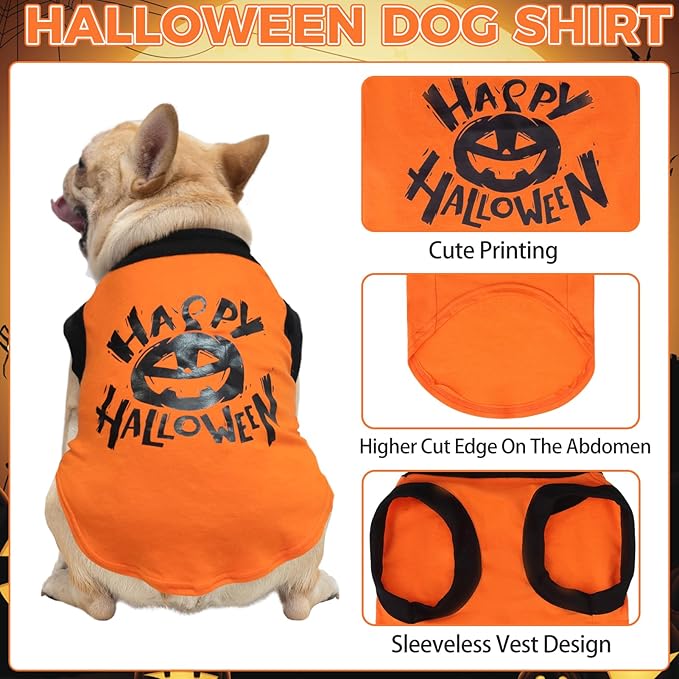 KOOLTAIL Dog Halloween Shirts, 2 Pack Soft & Lightweight Dog Shirts for Small Medium Dogs, Pet Sleeveless Vest Costume with Cute Printing for Boy Girl Puppy Cats