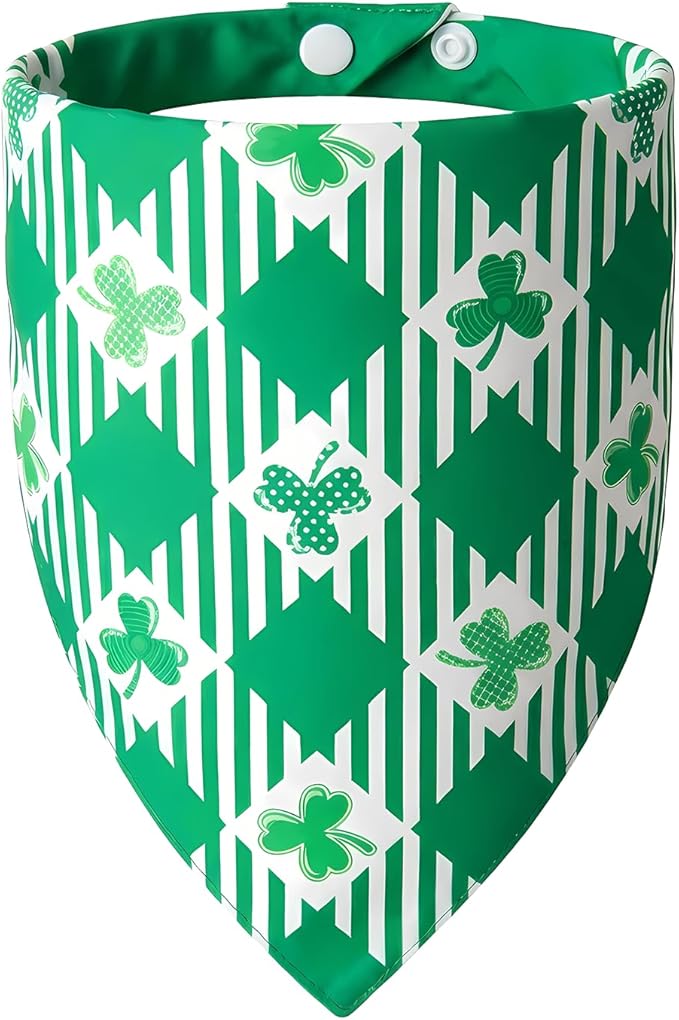 St Patricks Day Dog Bandanas Plaid Shamrock 3 Leaves - Pet Scarf with Adjustable Snap Button Cute Lucky Holiday Costumes for Irish Festivals, Large & Giant Breeds (75lbs+)