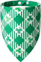 St Patricks Day Dog Bandanas Plaid Shamrock 3 Leaves - Pet Scarf with Adjustable Snap Button Cute Lucky Holiday Costumes for Irish Festivals, Large & Giant Breeds (75lbs+)