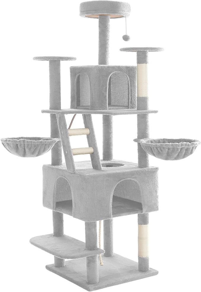75" Cat Tree Large Cat Tower Condo w/Multi-Level Scratching Post Cat Stairs for Indoor Cats (Light Grey)
