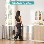 No Pawblems Dog Gate with Cat Door, Free Standing 30'' Tall Foldable Dog Fence for Indoor & Outdoor, Up to 156 Inch Extra Wide Puppy Gate for Stairs, Hallways, Doorways, Deck, Yard (Black, 6 Panels)