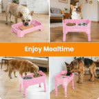 URPOWER 3-in-1 Elevated Dog Bowls - Mess Proof Double Deck 4 Height Adjustable Raised Stand with 2 Stainless Steel Food Bowls & Licking Plate for Small, Medium & Large Dogs