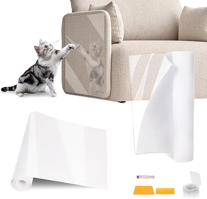 Transparent Anti Cat Scratch Furniture Protector, 2pcs 118 x 11.8in Flexible Couch Corner Protector from Cat Claws，Single-Sided Sticky Couch Protectors, Cats Scratch Deterreent Tape