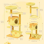 Happy & Polly Cat Tree, Cats, 53.2x22.4x18.1 Inches, All Breed Sizes, Climbing, Indoor, Wood and Sisal, Floor Mount, Modern