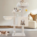 Cat Tree Tower with Metal Frame Hammock, 40'' Cat Trees for Indoor Cats Large Adult, Cat Towers with Scratching Post, Cats Condo Furniture with Cloud Top Perch, Cats Climbing Tower for Kittens(White)