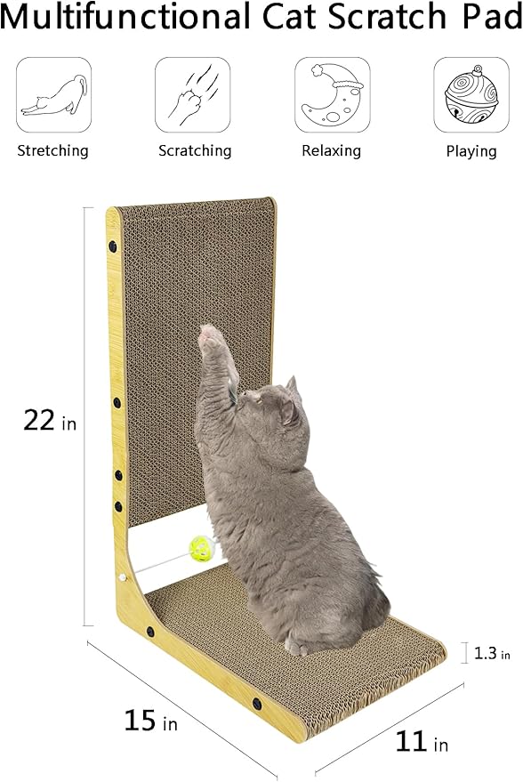 3-Pack WRBTA Cardboard cat Scratcher,L Shape Cat Scratch Pad Wall Mounted, Cat Scratching Cardboard with Ball Toy for Indoor, Cardboard Cat Scratcher with Double-Sided Usability.cat Scratching Post