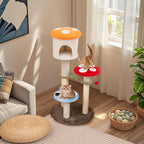 Tangkula Mushroom Cat Tree, 48 Inch Cute Cat Tower with Sisal Scratching Posts, Top Condo, Padded Platforms, Dangling Ball, Multi-Level Modern Cat Furniture, Activity Center for Indoor Cats