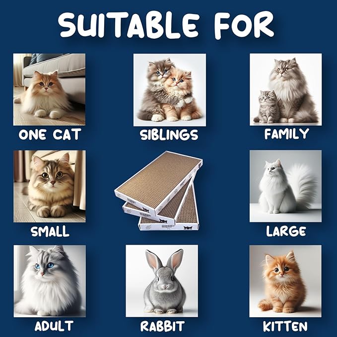 HQRP 3-pack Large Cat Scratcher Cardboard 17.5"x9.5" Cat Scratcher Box, Reversible Cat Scratch Pad Board, Wide Flat Scratching Pad for Cats, Corrugated Scratch Bed, Cardboard Scratcher for Indoor Cats