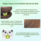 Magic Organ Cat Scratcher Cardboard Bed with Ball - Interactive Adventure Lounge & Scratch Pad for Indoor Cats, Mental Enrichment Toy for Clawing Exercise and Furniture Protection, 1-Pack