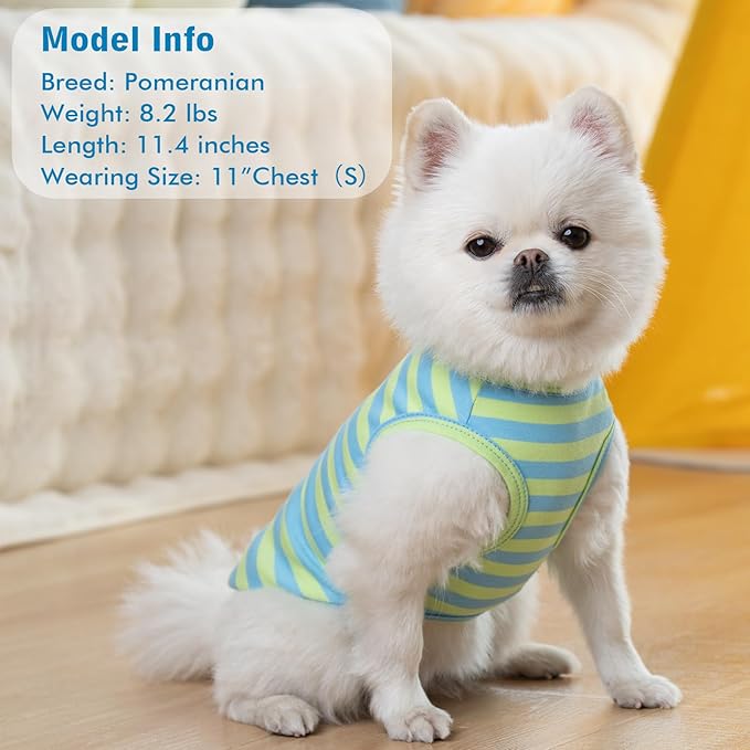 KYEESE 2Pack Dog Shirt, Soft Striped Dogs T Shirts, Lightweight Doggie Tank Top Cat Clothes, Sleeveless Dog Shirt for Small Dogs, Stretchy Pet Vest, Blue, Medium