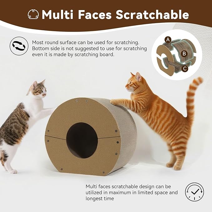 Cat Scratcher House, Cozy Cardboard Design, Safe and Secure for Kittens, Eco-Friendly,Plain Board (Circle)