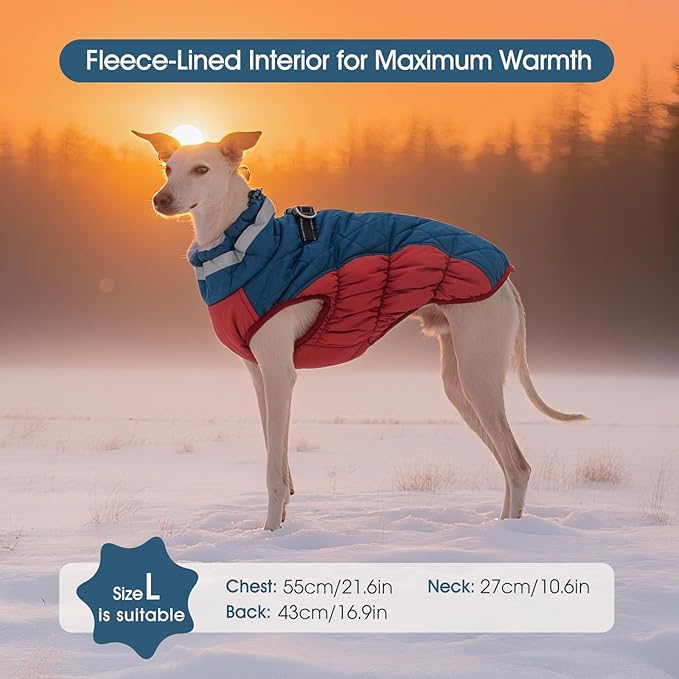 FUAMEY Dog Coat for Large Dogs,Waterproof Dog Winter Jacket with Harness Built in Puppy Cold Weather Coats Reflective Pet Vest with Zipper Warm Fleece Dogs Snowsuit Windproof Dark Blue XXL