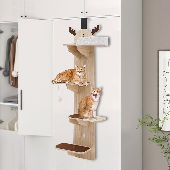Door-Mounted Cat Tree, Cat Climbing Frame with Cat Scratching Board, 4-Tier Cat Climbing Frame Door Hanging Cat Tree Vertical Cat Tree Tower for Indoor Using