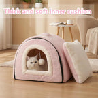 Cat Bed for Indoor Cats，Foldable cat cave，Anti-Slip & Water-Resistant Bottom，cat Houses for Indoor Cats or Small Dogs, Kitten Tent, Rabbit Bed，2 in 1 pet Bed (Pink)
