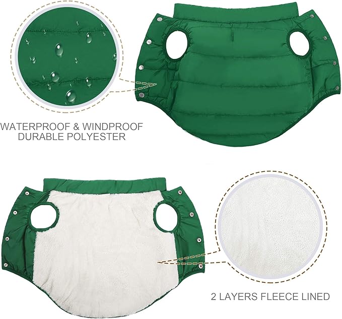 ASENKU Dog Winter Coat - Waterproof Windproof Dog Jacket, Warm Snowproof Doggie Puffer Vest for Cold Weather, Lightweight Snow Coats for Small Medium Large Dogs (S, Green)
