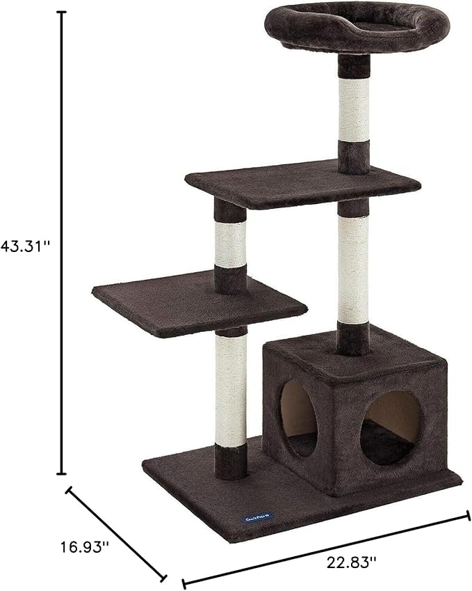 Sam's Pets Randolph 43 inch Brown Cat Tree comfy soft plush four sisal scratch posts