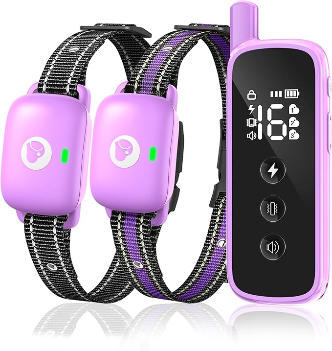 Dog Shock Collar with Remote Control - Rechargeable Training Collar for Dogs, Beep/Vibration/Shock, Security Lock, 2600FT Range IP68 Waterproof Electric Collar for 10-120lbs All Breeds, Purple