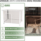 43.3'' Large Heated Outdoor Dog House Weatherproof with Anti-bite Metal Frame, Insulated Dog Kennel with Heating Pad for Outside, Dog Shelter for Small to Large Dogs (Light Brown)