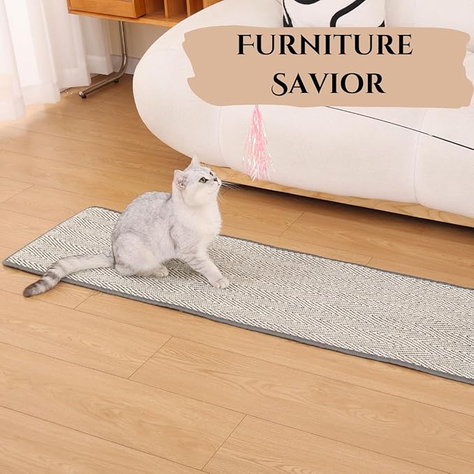 67''x15.7'' Extra Long and Thickened Sisal Cat Runner Rug, Wall Climbing Carpet, Sofa Protector, Durable Cat Wall/Door/Corner Scratcher, Attachable Scratch Pad for Indoor Cats, Hallway Rug(Fishbone)