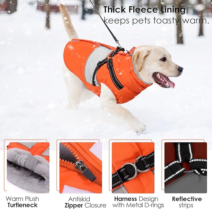 AOFITEE Dog Coat, Warm Dog Jacket with Harness Built in, Waterproof Coats for Small Dogs, Dogs Winter Coat Puffer Jacket with Zipper & Fleece Collar, Pet Snowsuit Sweater for Chihuahua Yorkshire, XS