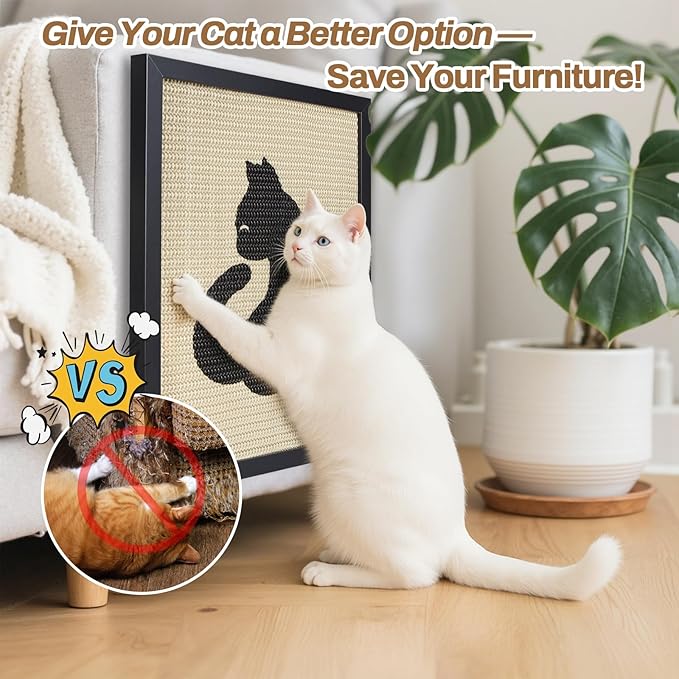 Ownpets Sisal Cat Scratcher, Cat Wall Mounted Scratcher, Cute Scratch Pad for Indoor Cats, with Frame Decorative Art Scratching Board Furniture Protector