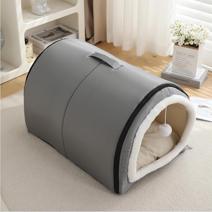 Cozy Cat Bed Cave, Cat Bed for Kittens and Small Pets, Kitten Bed Hideout House with Removable Mattress for Kittens (Gray, 18"×13"×13")
