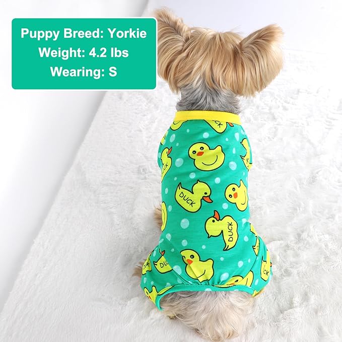 Dog Pajamas for Small Dogs Boy Girl, Dog Clothes Tiny Chihuahua Yorkie Spring Summer Shirt, Cute Puppy Outfit Pjs Jumpsuit Cat Onesie Apparel Pet Clothes (Blue Duck, Large)