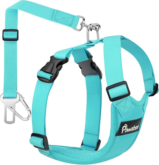 Pawaboo Breathable Dog Seat Belt Harness for Car, Adjustable Dog Safety Vest Harness with Vehicle Connector Strap, XL, Full Blue