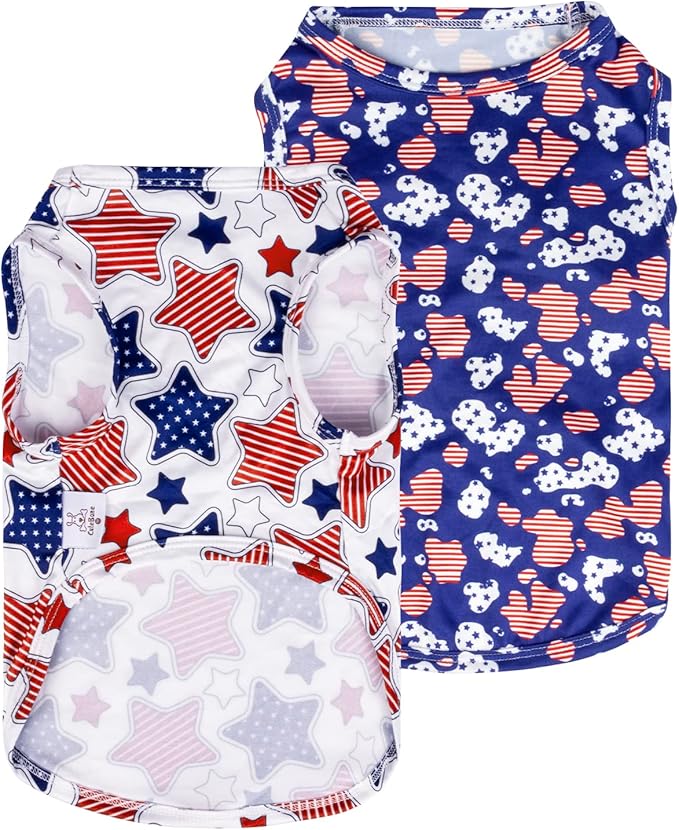 CuteBone 4th of July Dog Shirts 2-Pack Soft Pet Clothes Breathable Summer Vest for Small Puppy and Stretchy Cat Apparel 2BX13XL