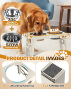 Elevated Dog Bowls for Medium Size Dogs with Mat, Non-Slip Dog Feeder with 1*Stainless Steel Dishes & 1*Slow Feeder Bowl, 5 Heights Adjustable Raised Bowls for 3.15″-8.66″-9.84″-11.02″-12.2″