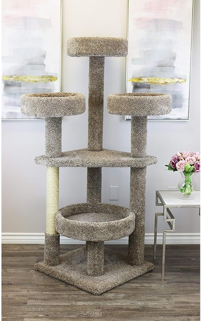 Maykoosh Artisanal Abode Modern Marvel Multi Level Tree, Floor Mountable, Carpet Material for All Cat Breeds, Climbing Pets - 26" L x 24" W x 46" H Neutral