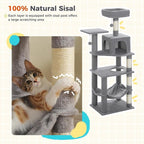 PEQULTI 56.3'' Cat Tree for Indoor Cats, Multi-Level Cat Tower with 2 Top Perch, Cat Condo, Hammock and Sisal-Covered Scratching Post, Grey