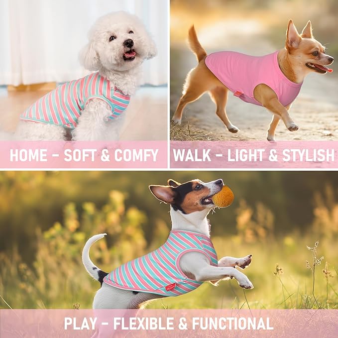 KYEESE 2Pack Dog Shirt, Soft Striped Dogs T Shirts, Lightweight Pet Tank Top, Sleeveless Dog Shirt for Medium Dogs, Stretchy Comfortable Pet Vest, Pink, 2XL