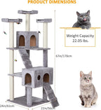 Extra Large Platform Cat Tree 69in Sturdy Cat Scratching Tree for Indoor Cats Large Adult Big Cat Perch Tower with 3 Padded Perches 5 Scratching Posts Cat Condo Hammock Gray
