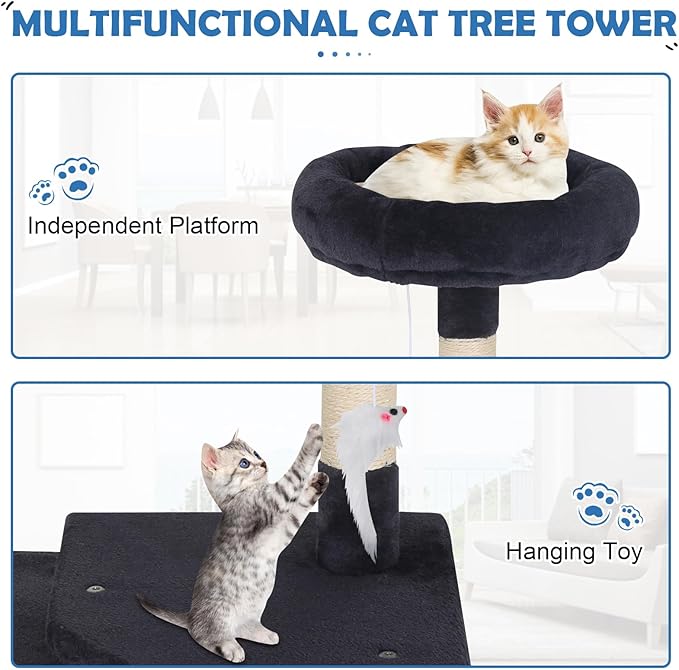 Cat Tree 36 Inch Cat Tower for Indoor Cats with Scratching Post,Padded Perch,Hanging Toys for Kittens & Adult Cats,Beige (Dark Gray)