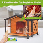 GUTINNEEN Dog House for Outdoor Use, Large Heated Dog Shelter with Durable Metal Frame for Weatherproof Dog Kennel for Winter with Insulated Liner and Heating Pad for Large Dogs(Brown