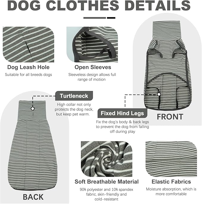 ROZKITCH Dog Winter Coat Soft Pullover Pajamas, Pet Windproof Warm Cold Weather Jacket Vest Cozy Jumpsuit Apparel Outfit Clothes for Walking Hiking Travel Sleep Stripe 4XL