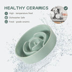 Ceramic 0.9 Cup Raised Dog Slow Feeder Set, Elevated Bowl with Wooden Stand for Small Dog and Cat, 6.1inch Puzzle Slow Dog Food Dish, Anti-Gulping(Light Green, Single Bowl+ Stand)
